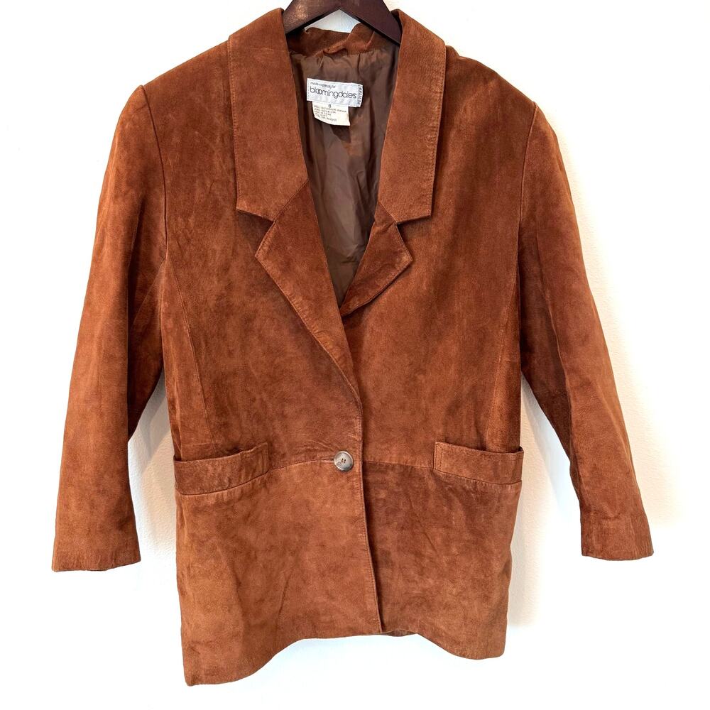 Vintage Bloomingdale's Caramel Brown Suede Blazer Jacket Size 6 Petite